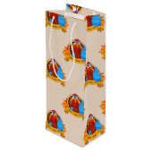 SlipperyJoe's fun cartoon-style Thanksgiving desig Wijn Cadeautas (Achterkant Gekanteld)