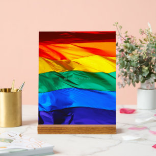 SlipperyJoe's gay pride vlag zwaaiend rood oranje Acryl Bord