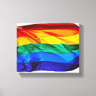 SlipperyJoe's gay pride vlag zwaaiend rood oranje Canvas Afdruk