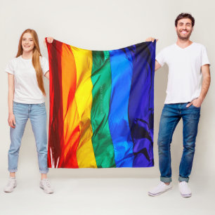 SlipperyJoe's gay pride vlag zwaaiend rood oranje Fleece Deken