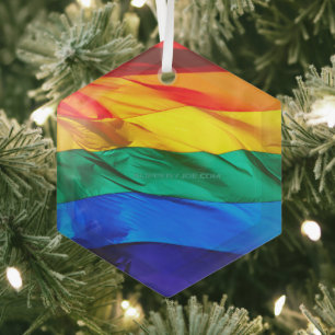 SlipperyJoe's gay pride vlag zwaaiend rood oranje  Glas Ornament