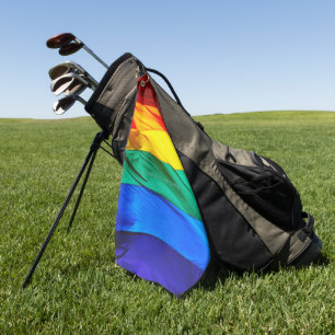SlipperyJoe's gay pride vlag zwaaiend rood oranje Golfhanddoek