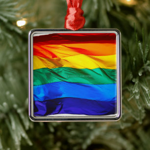 SlipperyJoe's gay pride vlag zwaaiend rood oranje Metalen Ornament