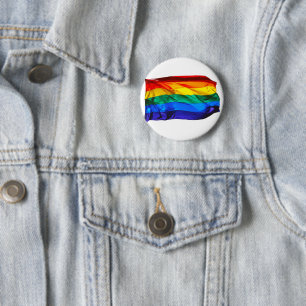SlipperyJoe's gay pride vlag zwaaiend rood oranje Ronde Button 5,7 Cm
