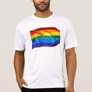 SlipperyJoe's gay pride vlag zwaaiend rood oranje T-shirt