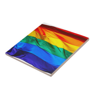 SlipperyJoe's gay pride vlag zwaaiend rood oranje Tegeltje