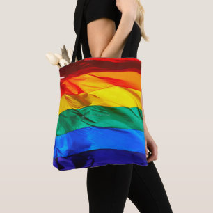 SlipperyJoe's gay pride vlag zwaaiend rood oranje Tote Bag