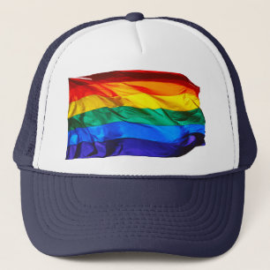SlipperyJoe's gay pride vlag zwaaiend rood oranje Trucker Pet