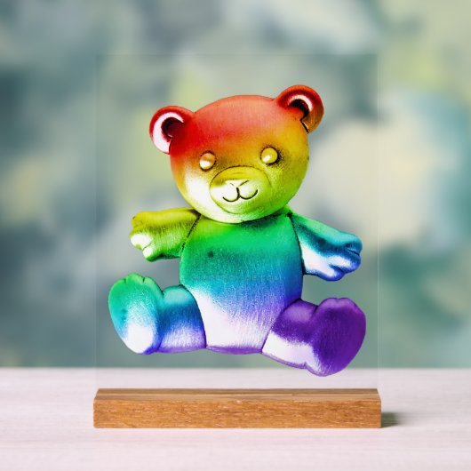 SlipperyJoe's geborstelde metalen teddybeer regenb Acryl Bord (Neutraal)