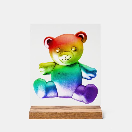 SlipperyJoe's geborstelde metalen teddybeer regenb Acryl Bord (Voorkant)