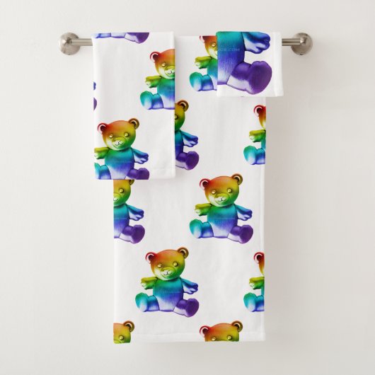 SlipperyJoe's geborstelde metalen teddybeer regenb Bad Handdoek (Insitu)