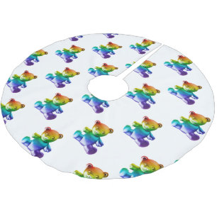 SlipperyJoe's geborstelde metalen teddybeer regenb Kerstboom Rok