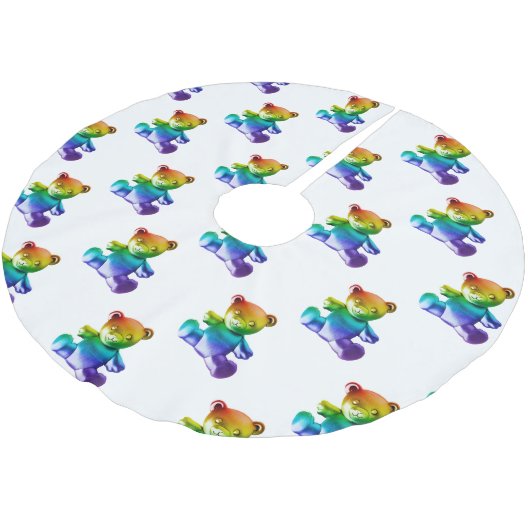 SlipperyJoe's geborstelde metalen teddybeer regenb Kerstboom Rok (Gekanteld)