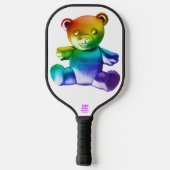 SlipperyJoe's geborstelde metalen teddybeer regenb Pickleball Paddle (Achterkant)