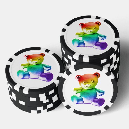 SlipperyJoe's geborstelde metalen teddybeer regenb Poker Chips (Opstapeling)