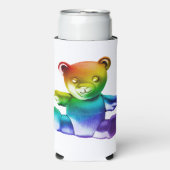 SlipperyJoe's geborstelde metalen teddybeer regenb Seltzer Blikjeskoeler (Seltzer Voorkant)