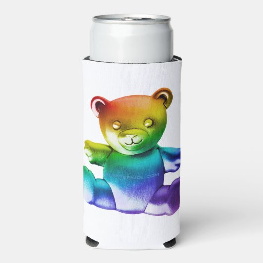 SlipperyJoe's geborstelde metalen teddybeer regenb Seltzer Blikjeskoeler (Seltzer Voorkant)