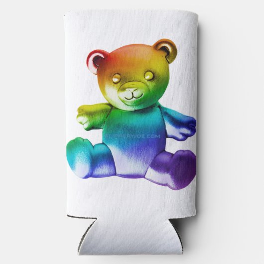 SlipperyJoe's geborstelde metalen teddybeer regenb Seltzer Blikjeskoeler (Achterkant)