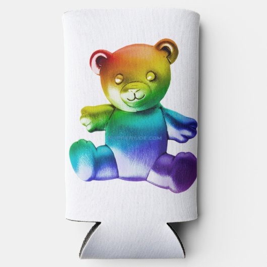 SlipperyJoe's geborstelde metalen teddybeer regenb Seltzer Blikjeskoeler (Voorkant)