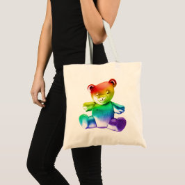 SlipperyJoe's geborstelde metalen teddybeer regenb Tote Bag