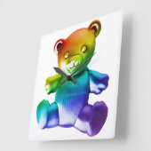 SlipperyJoe's geborstelde metalen teddybeer regenb Vierkante Klok (Hoek)