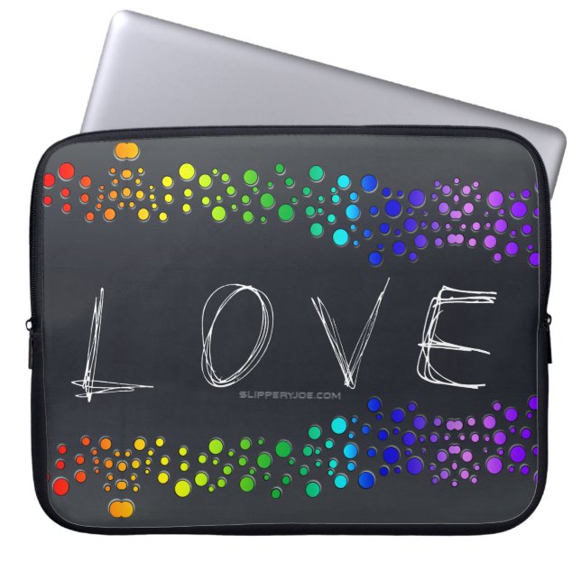 SlipperyJoe's gekrabbelde liefdeswoord regenbooggr Laptop Sleeve (Voorkant)