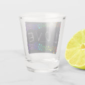 SlipperyJoe's gekrabbelde liefdeswoord regenbooggr Shot Glas (Achterkant)