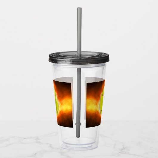 SlipperyJoe's gele softbal vuurbal vlammen rasp Acryl Drinkbeker (Rechts)