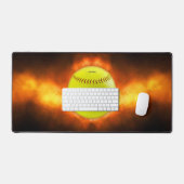 SlipperyJoe's gele softbal vuurbal vlammen rasp Bureaumat (Keyboard & Muis)