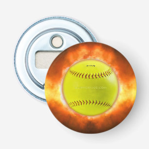 SlipperyJoe's gele softbal vuurbal vlammen rasp Button Flesopener