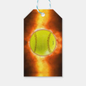 SlipperyJoe's gele softbal vuurbal vlammen rasp Cadeaulabel (Voorkant)