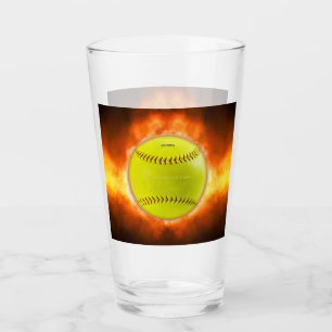 SlipperyJoe's gele softbal vuurbal vlammen rasp Glas