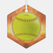 SlipperyJoe's gele softbal vuurbal vlammen rasp Glas Ornament (Voorkant)