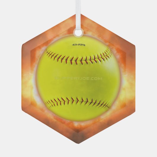 SlipperyJoe's gele softbal vuurbal vlammen rasp Glas Ornament (Voorkant)