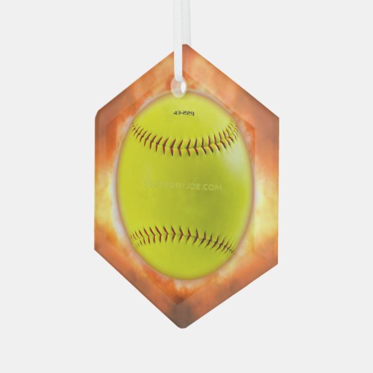 SlipperyJoe's gele softbal vuurbal vlammen rasp Glas Ornament (Voorkant links)