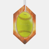 SlipperyJoe's gele softbal vuurbal vlammen rasp Glas Ornament (Voorkant Rechts)