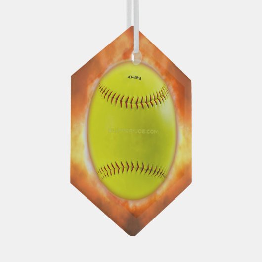 SlipperyJoe's gele softbal vuurbal vlammen rasp Glas Ornament (Voorkant Rechts)