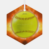 SlipperyJoe's gele softbal vuurbal vlammen rasp Glas Ornament (Achterkant)