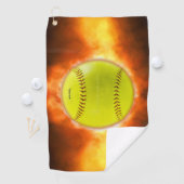 SlipperyJoe's gele softbal vuurbal vlammen rasp Golfhanddoek (Insitu)