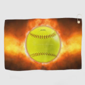 SlipperyJoe's gele softbal vuurbal vlammen rasp Golfhanddoek (Horizontaal)