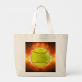SlipperyJoe's gele softbal vuurbal vlammen rasp Grote Tote Bag (Achterkant)