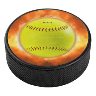 SlipperyJoe's gele softbal vuurbal vlammen rasp Hockey Puck