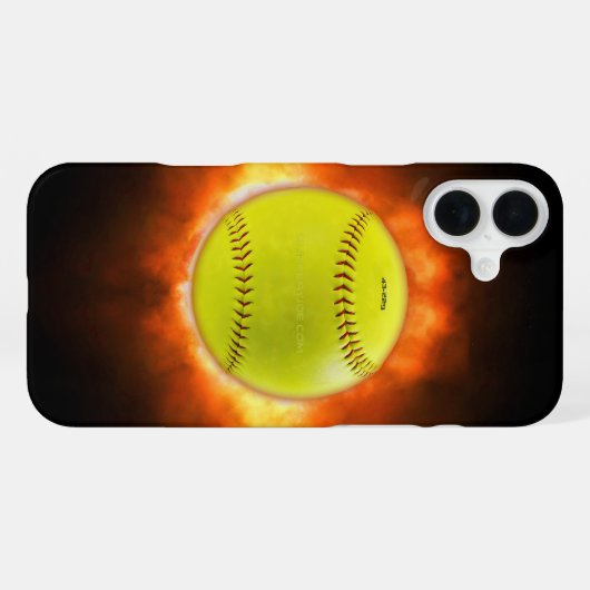 SlipperyJoe's gele softbal vuurbal vlammen rasp iPhone Hoesje (Achterkant horizontaal)