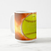 SlipperyJoe's gele softbal vuurbal vlammen rasp Koffiemok (Voorkant links)