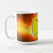 SlipperyJoe's gele softbal vuurbal vlammen rasp Koffiemok (Links)