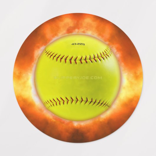 SlipperyJoe's gele softbal vuurbal vlammen rasp Labels (Design 2)