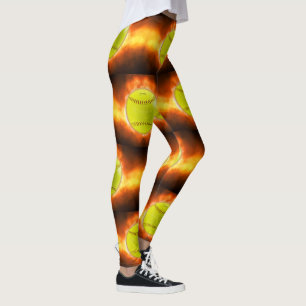 SlipperyJoe's gele softbal vuurbal vlammen rasp Leggings