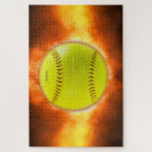 SlipperyJoe's gele softbal vuurbal vlammen rasp Legpuzzel (Verticaal)