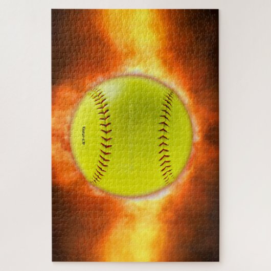 SlipperyJoe's gele softbal vuurbal vlammen rasp Legpuzzel (Verticaal)