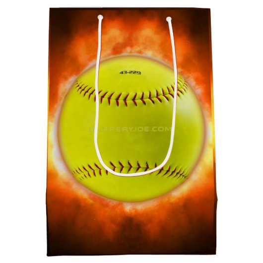 SlipperyJoe's gele softbal vuurbal vlammen rasp Medium Cadeauzakje (Achterkant)